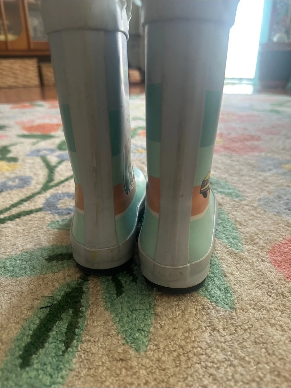 Cat & Jack Light Blue Kids Rain Boots with Surf Van and Surfboards